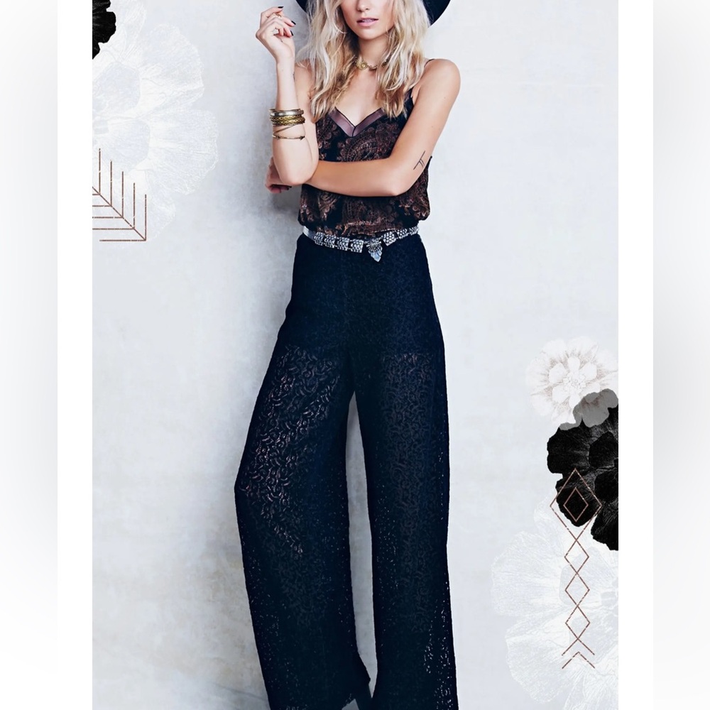 FREE PEOPLE velvet tank slender straps front V-neck illusion mesh rich paisley